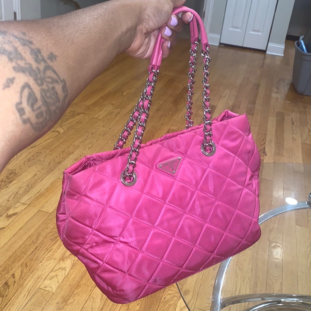 Prada Pink Nylon Quilted Chain Shoulder bag 2way